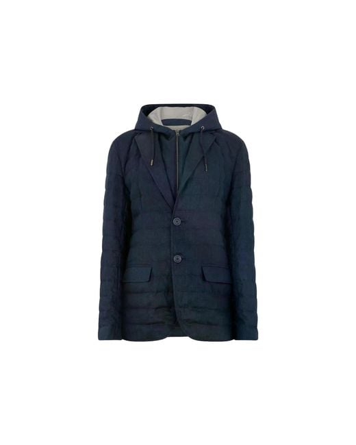 Herno Blue Linen Quilted Jacket