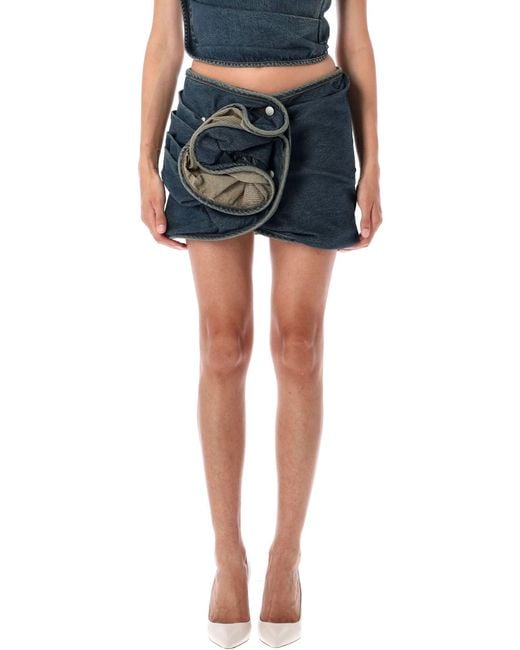 Magda Butrym Blue Floral Detail Denim Mini Skirt