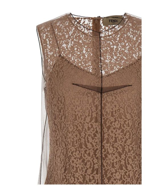 Vestido de encaje floral Fendi de color Brown
