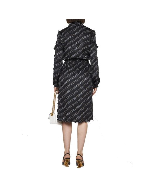 Fendi Black Bedrucktes Seiden Midi Kleid