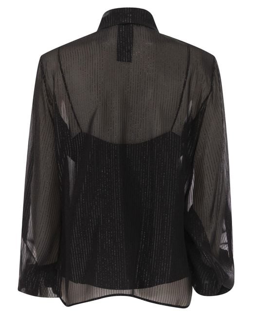 Max Mara Black Scafati Striped Silk Chiffon Blouse