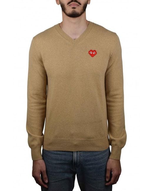 Comme des Garçons Green Camel Wool V-Neck Sweater for men