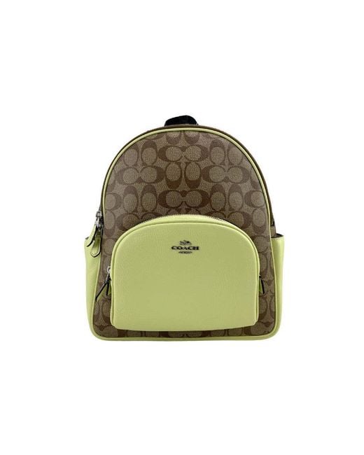 COACH (5671) Court Signature Leather Khaki/pale Lime Medium Backpack