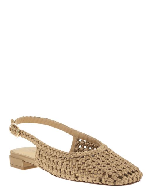 Stuart Weitzman Natural Woven Satin Slingback Flats With Pointed Toe
