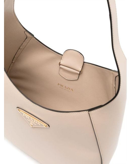 Prada Natural Triangle-Logo Leather Shoulder Bag