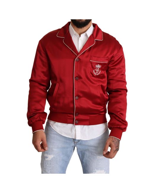 Dolce & Gabbana Seide Rote Bomberjacke aus Seide mit Knöpfen und DG-Logo in  Rot für Herren | Lyst DE