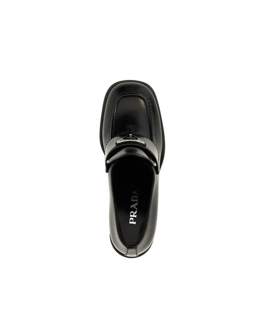 Prada Lederen Logo Loafers in het Black