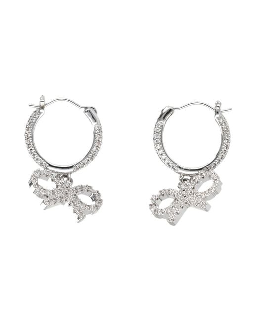 Self-Portrait Metallic Elf-Portrait Crystal Bow Hoop Earrings
