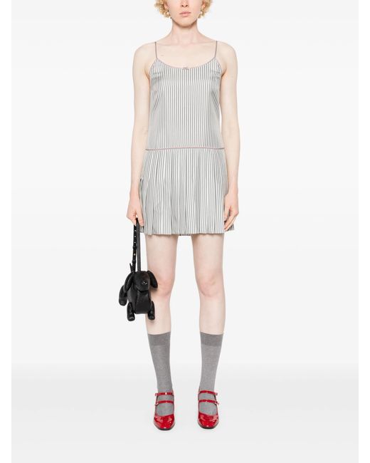 Thom Browne White Striped Pleated Minidress