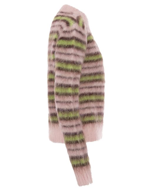 Pullover mohair e lana a strisce di Marni in Brown