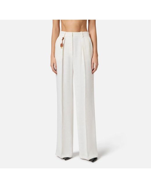 Elisabetta Franchi White Ivory Trousers With Charm