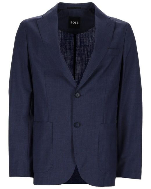 Boss Blue Virgin-Wool Serge Suit Jacket for men