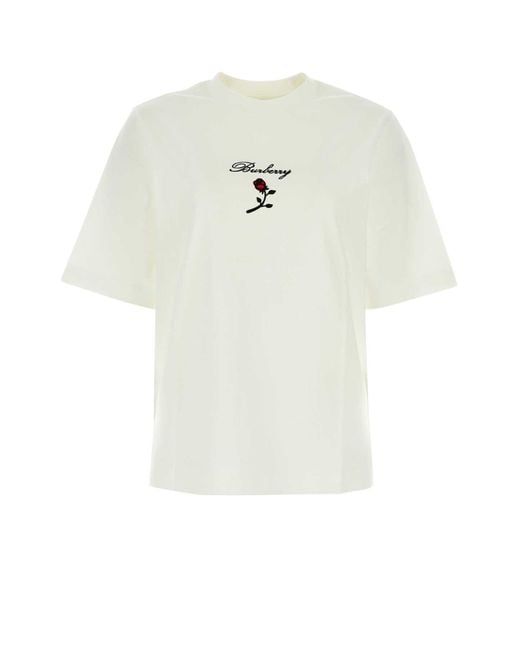 Burberry White Check Print Cotton T-Shirt For