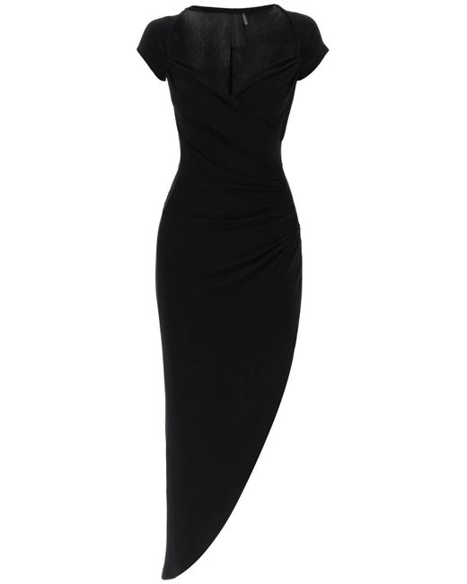 Norma Kamali Midi -jurk Met Zijkant in het Black