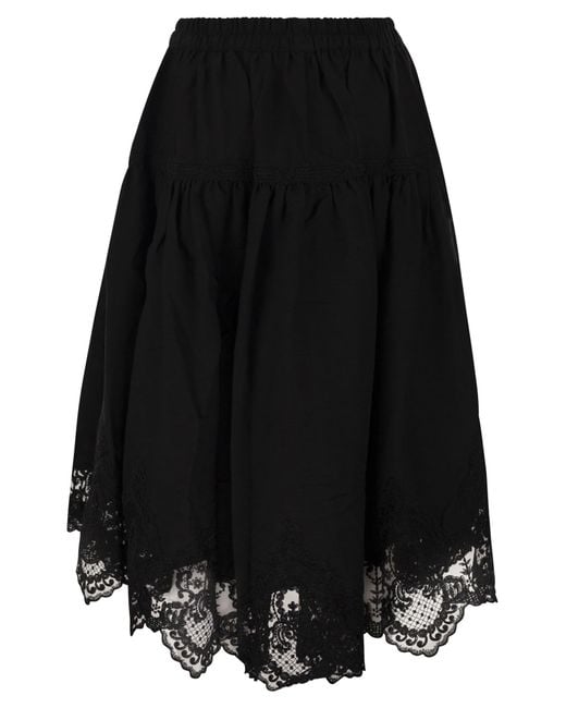 Maurizio Mykonos Black Linen And Rayon Midi Skirt With Embroidered Hem