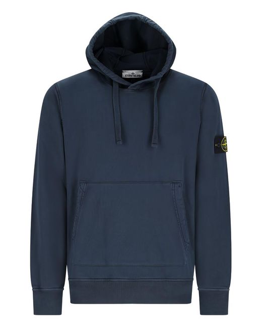 Stone Island Blue Logo Cotton Hoodie for men