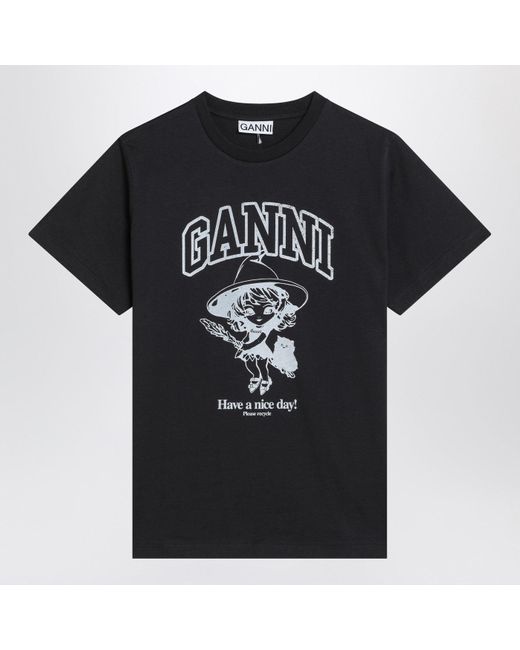 Ganni Black T-Shirt With Logo Print