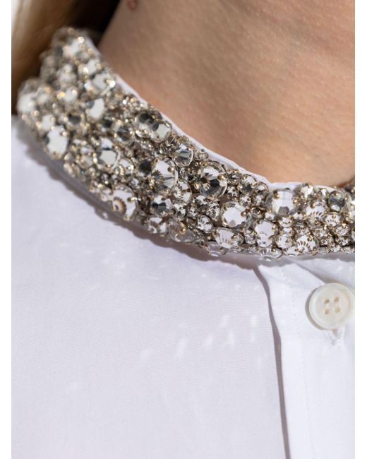 Alexander McQueen White Crystal-Embellished Cotton Shirt