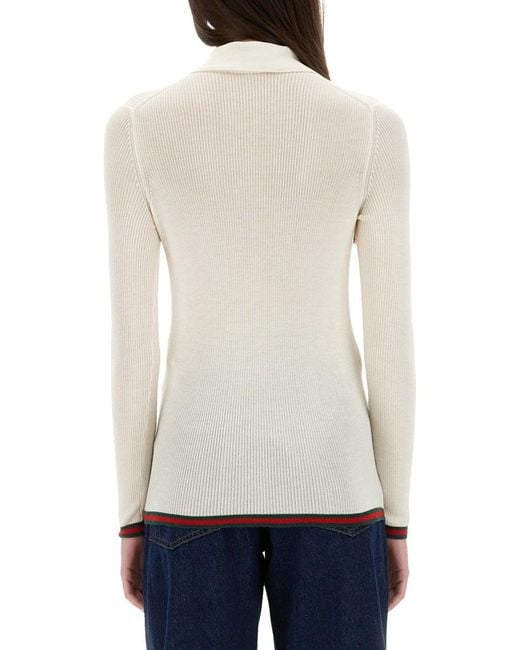 Gucci White Cashmere And Silk Polo Shirt