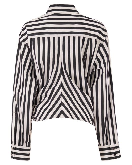 Sportmax Black Spxpalmizi – Cropped Striped Cotton Shirt With Front Draping