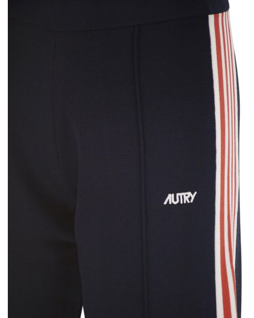 Autry Blue Viscose Track Trousers With Side Stripes