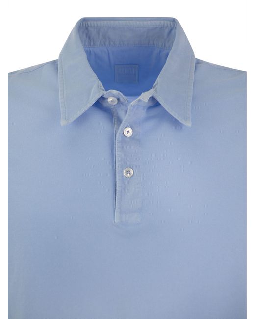Fedeli Blue Short Sleeved Cotton Polo Shirt