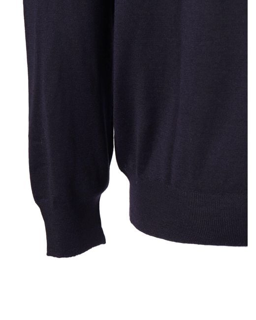 Fedeli Blue V Neck L/S Knitted Sweater