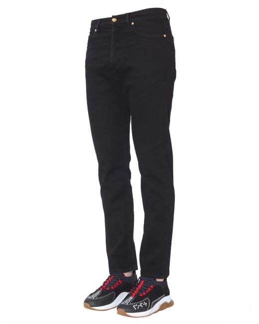 Versace Blue Slim Fit Jeans With Concealed Button Closure for men
