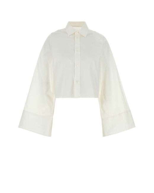 MM6 by Maison Margiela White Cropped Cotton Shirt With Front Button Closure