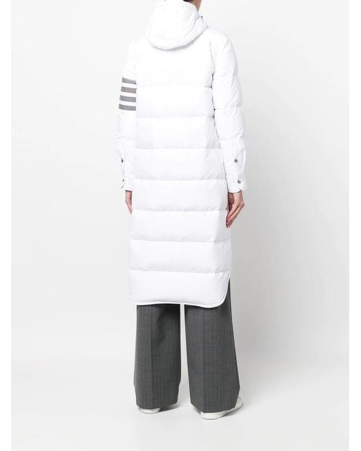 Thom Browne White Down Filled Below Knee Hooded Shirtdress W/ 4 Bar