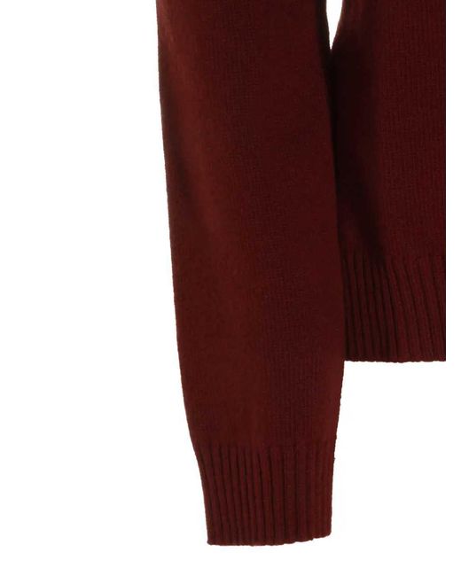 Jil Sander Red Ribbed Turtleneck Sweater