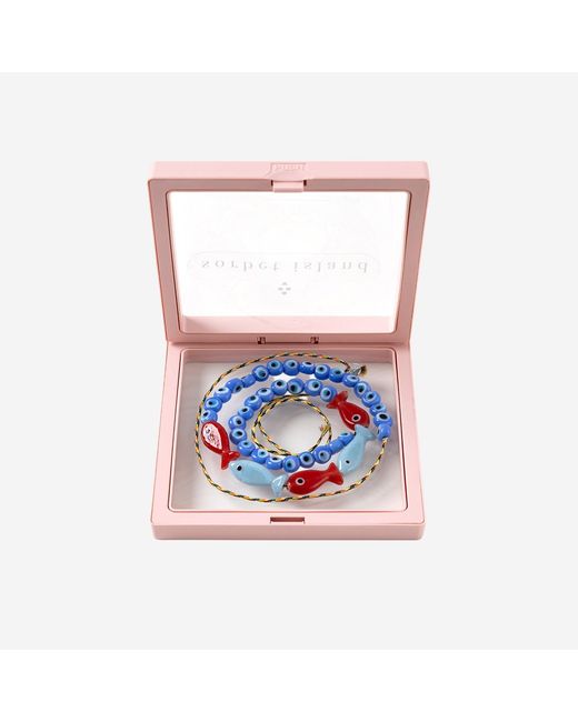 Sorbet Island Blue Fabric And Glass Bead Necklace