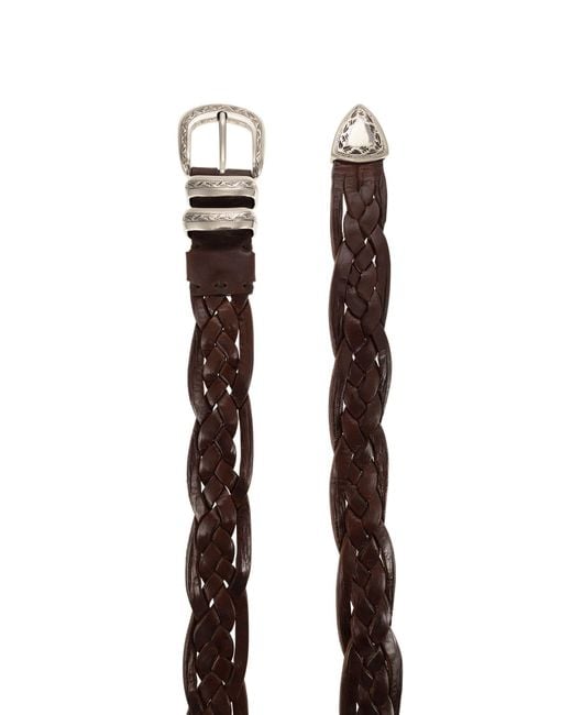 Tressé ceinture de veau de peau avec une boucle et une pointe détaillées Brunello Cucinelli pour homme en coloris Brown