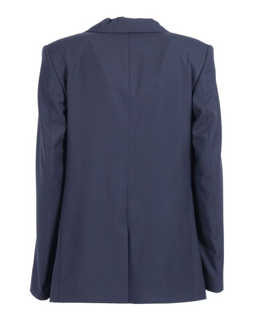 Fabiana Filippi Blue Bistretch Wool Single Breasted Jacket With Filo Diamante