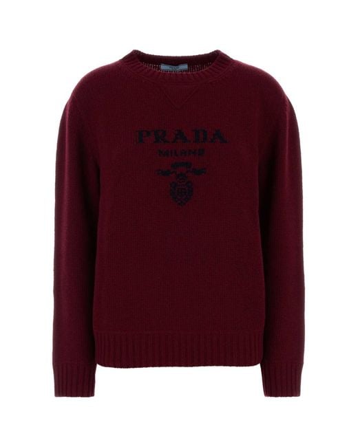 Prada Red Logo Crew Neck Sweater