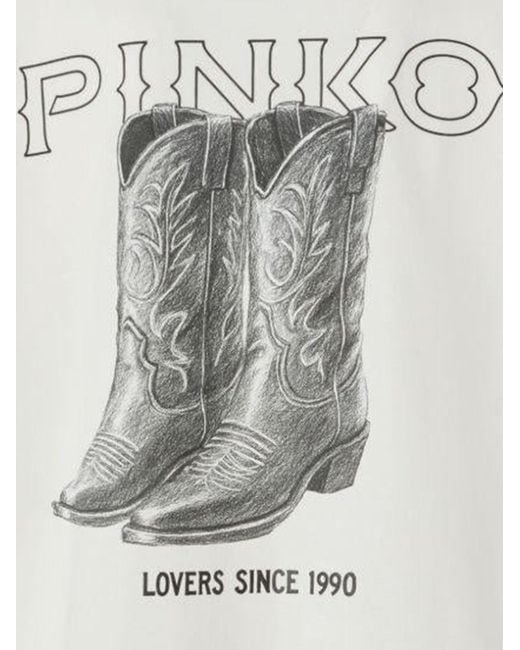 Pinko White Cotton T-Shirt Logo Print