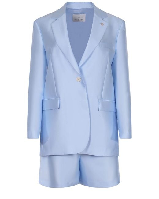 Manuel Ritz Blue Tailored Suit Made Of Satin