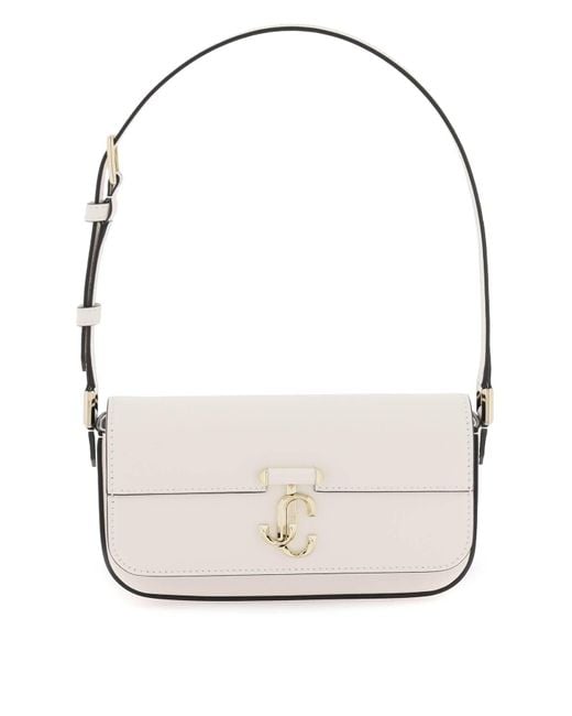 【A91】2WAYショルダーバッグ JIMMY CHOO ホワイト Avenue Curve Crossbody Small | Latte Quilted Nappa Leather
