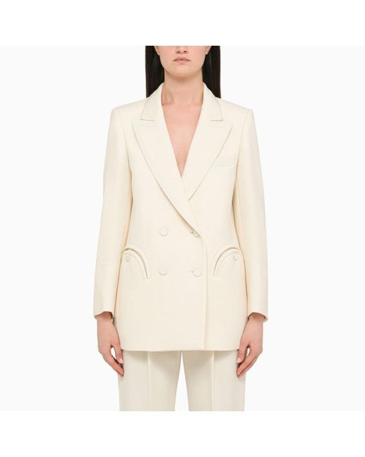 Blazé Milano Cream Double-breasted Jacket in White | Lyst