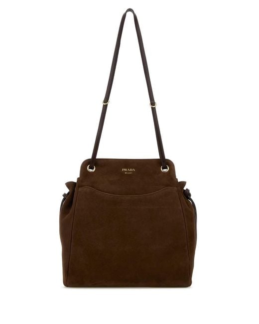 Prada Brown Brow Suede Medium Carry Bucket Bag