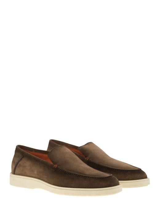 Santoni Suede Mocassin in het Brown voor heren