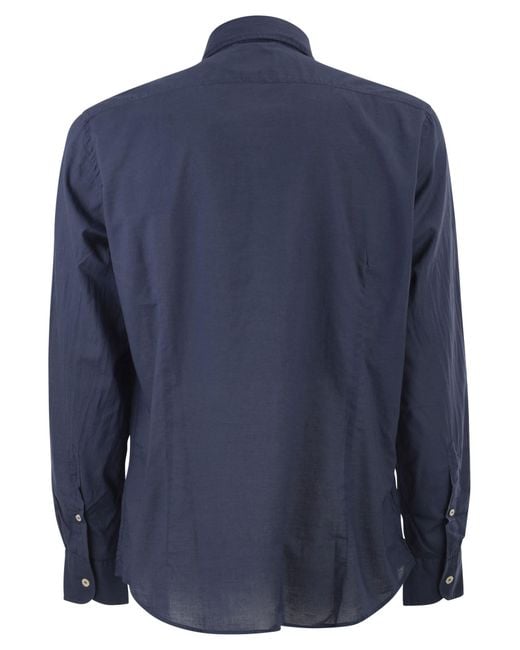 Mc2 Saint Barth Blue Cotton Poplin Shirt With Embroidered Logo for men