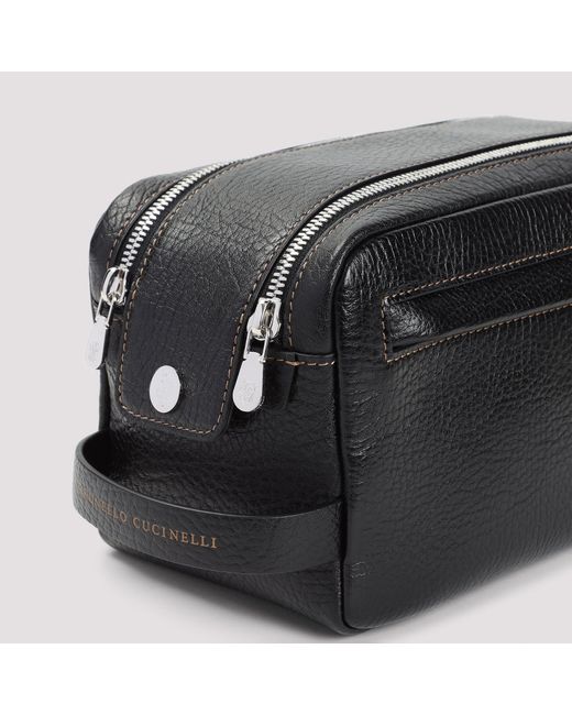 Brunello Cucinelli Black Leather Mini Beauty Case (W24Cm X H13Cm X D11Cm) for men