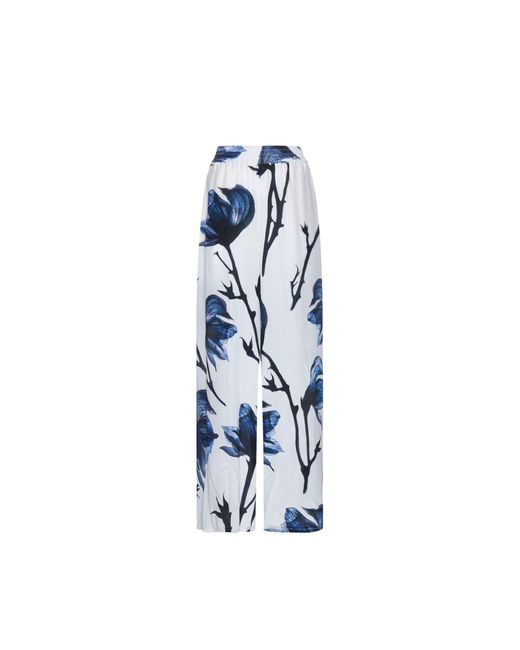 Alexander McQueen Blue Floral Print Wide-leg Pants