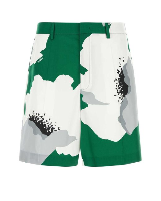 Valentino Garavani Green Printed Cotton Bermuda Shorts for men