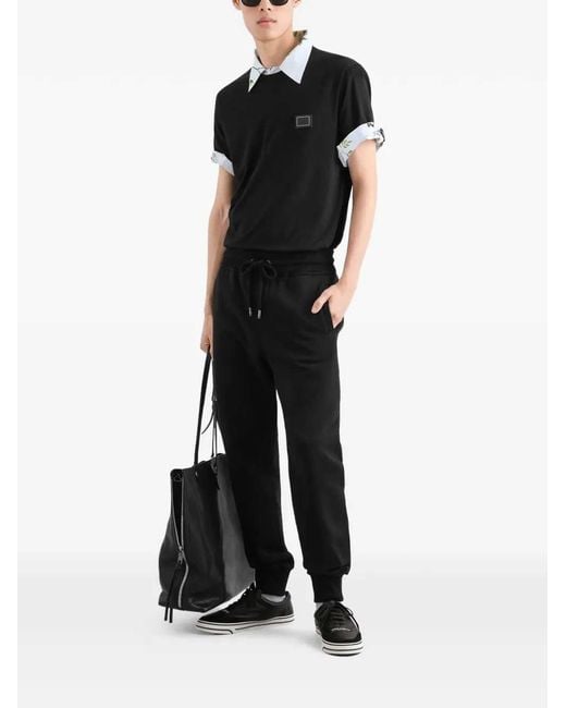 Dolce & Gabbana Black Cotton T Shirt With Logo Plaque