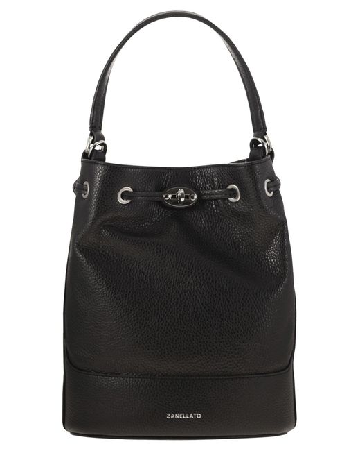 Zanellato Black Monda' Leather Bucket Bag