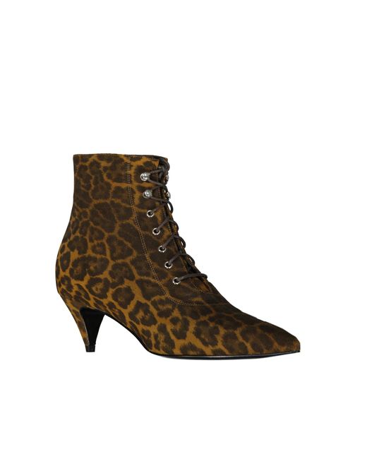 Kiki Lacet Up Leopard Print Ankle Boots Saint Laurent en coloris Brown