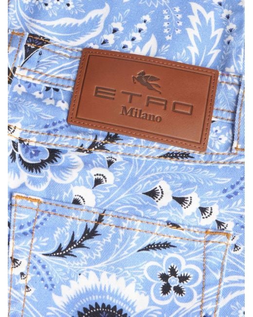 Etro Blue Printed Denim Jeans