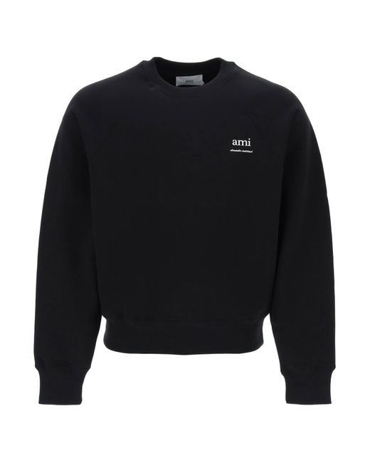 Organic Cotton Creewneck Sweatshirt di AMI in Black da Uomo